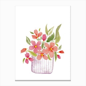 Watercolor Flowers In A Basket Canvas Print