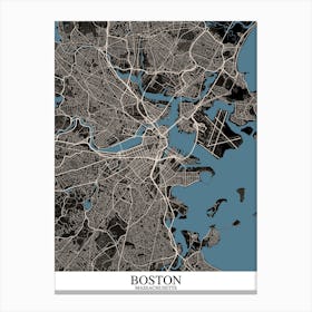 Boston Massachusetts Black Blue Canvas Print