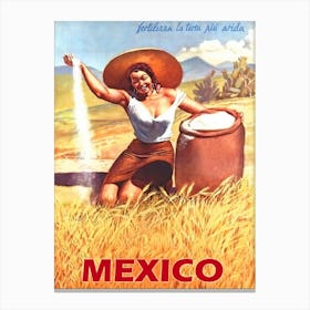 Mexico, Happy Woman On A Field Canvas Print