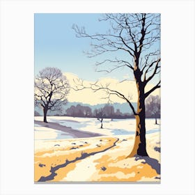 Vintage Winter Travel Illustration Richmond Park England 3 Canvas Print