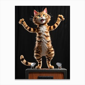 3d Style Animated Tabby Cat Standing In A Dynamic Rocker Pose Front Paws Placed On A Music Stand Ad Canvas Print