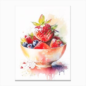 Bowl Of Strawberries, Fruit, Storybook Watercolours 2 Canvas Print