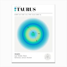 Taurus, Aura Gradient, Zodiac Sign Poster Canvas Print