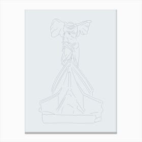 The Winged Victory of Samothrace (The Goddess Nike) Line Drawing - Blue Canvas Print