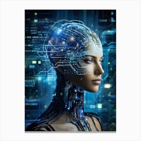 Abstract Painting Of A Cybernetic Human Head Integrating Seamlessly With A Futuristic Security Conce (1) 2 Canvas Print