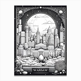 Warsaw, Poland, Tarot Card Travel  Line Art 8 Canvas Print