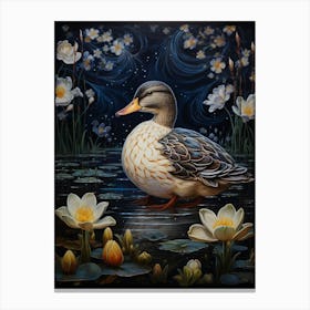 Floral Ornamental Ducklings At Night 5 Canvas Print