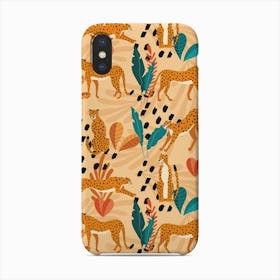 Tropical Cheetah Pattern On Beige With Colorful Florals And Decoration Phone Case