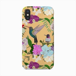 Orchid, Alstromerias And Cute Humming Birds Pattern Phone Case