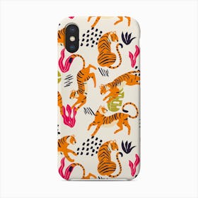 Tiger Pattern On White With Colorful Tropical Leaves Decoration Phone Case