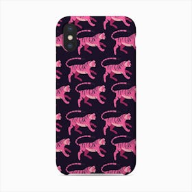 Pink Tiger Pattern On Dark Purple Phone Case