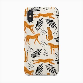 Tropical Cheetah Pattern On White With Black Florals And Decoration Phone Case