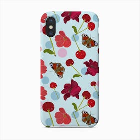 Hand Drawn Cherry Blossom And Cheries And Butterflies Dots Pattern Phone Case