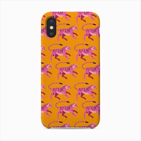 Bright Pink Tiger Pattern On Vibrant Orange Pattern Phone Case
