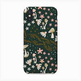 Mushroom Pattern On Green With Florals Phone Case