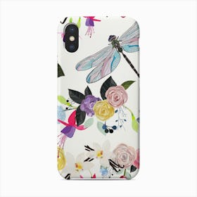 Fucisia, Dragonfly, Vanilia Flower And Colorful Flowers Phone Case