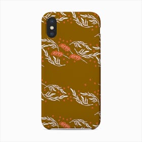 White Floral Pattern On Golden Background Phone Case