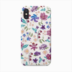 Brushed Florals Colorful Gouache Paint Meadow Flowers Floral Pattern White Background Phone Case
