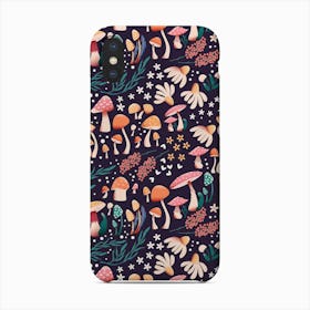 Mushrooms And Flower Pattern On Purple Phone Case