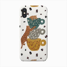 Leopard With Coffee Cups Wild Forest Coffee Break Pattern White Phone Case