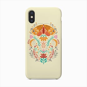 Colorful Moth With Florals On Light Yellow Phone Case