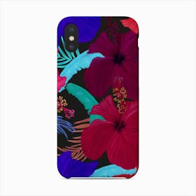 Cute Hibiscus And Tropical Leaves Vibrant Pattern Phone Case