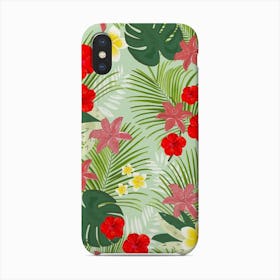 Palm Leaves, Red Hibiscus, Frangipani And Lily Phone Case