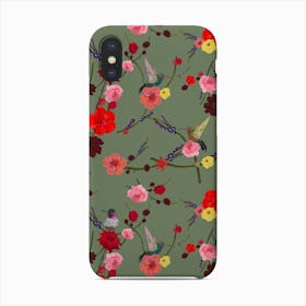 Birds With Hibiscus And Roses Pattern Phone Case