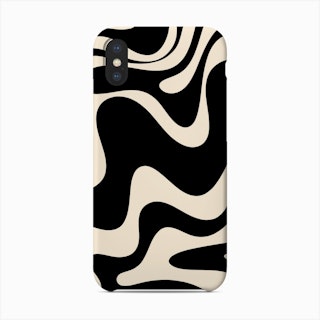 Retro Liquid Swirls Abstract Pattern In Black And Almond Cream Phone Case