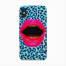 Blue Leopard Lips Collage Phone Case
