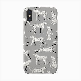 Tropical Monochrome Cheetah Pattern On Gray Phone Case