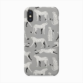 Tropical Monochrome Cheetah Pattern On Gray Phone Case