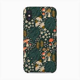 Mushroom Pattern With Flowers On Green Phone Case