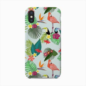 Colorful Tropical Flowers, Toucan, Flamingo Seamless Illustration Pattern Phone Case