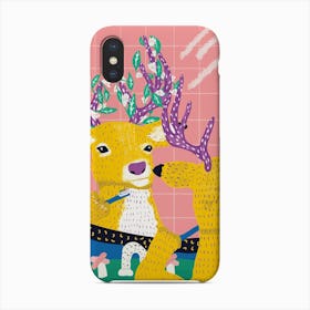 Deer Cleaning His Teeth In Front Of A Mirror Phone Case