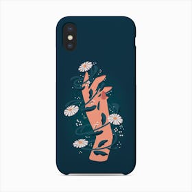 Elegant Hand Surrounded With Flowers On Deep Blue Phone Case