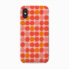 Orange And Pink Polka Dot Pattern On Light Pink Background Phone Case