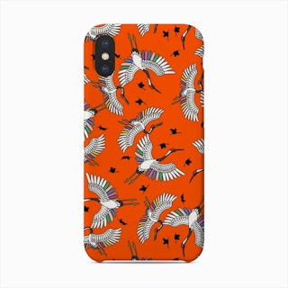 Colourful Rainbow Cranes Birds With Red Background Phone Case