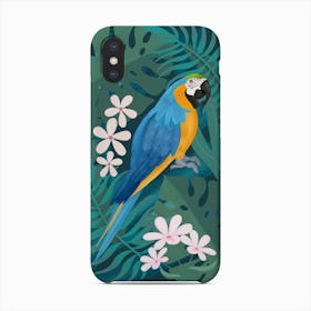 Macaw Parrot With Jungle Leaves Phone Case