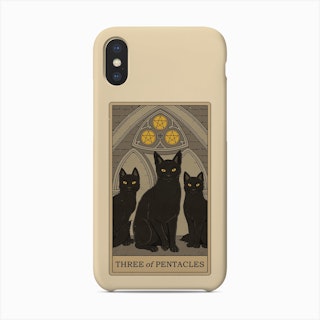 Three Of Pentacles   Cats Tarot Phone Case