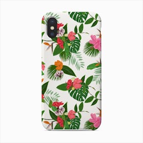 Red, Orange, Pink Hibiscus And Heaven Bird Flowers And Tropical Leaves Pattern Phone Case