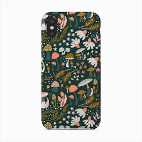 Mushrooms And Flower Pattern On Green Phone Case
