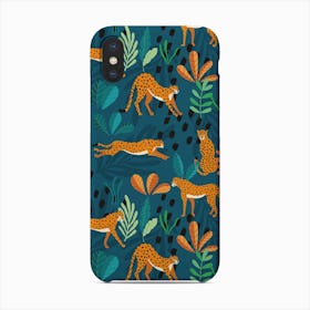 Tropical Cheetah Pattern On Green With Florals And Decoration Phone Case