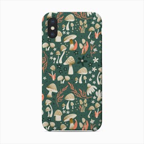 Mushrooms And Flowers On Green Phone Case