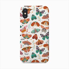 Colorful Hand Drawn Moths And Butterflies Pattern With Florals On White Phone Case