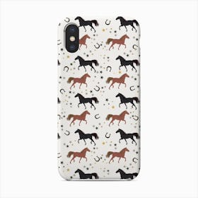 Black And Brown Horses With Horseshoe And Stars Pattern Phone Case