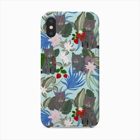 Hand Drawn Cat With Strawberry And Tropical Flowers Pattern Kopyası Phone Case