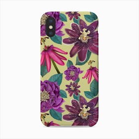 Passiflora And Hellebore Flower Pattern Green Phone Case