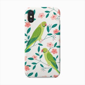 Parakeets In Blossom Phone Case