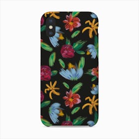 Brushed Flowers Artistic Rose, Tulip And Daisy Floral Pattern Phone Case
